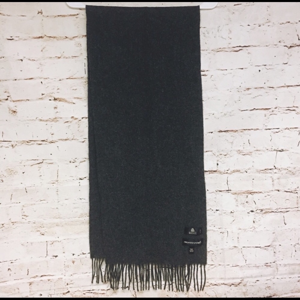 PRONTO-UOMO Gray Pure WOOL Fringes SCARF-GUC